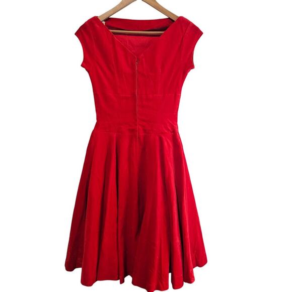 Vintage Young Modes 50s Swing Dress Womens Small Red Pin Up Retro Rockabilly - Picture 2 of 11